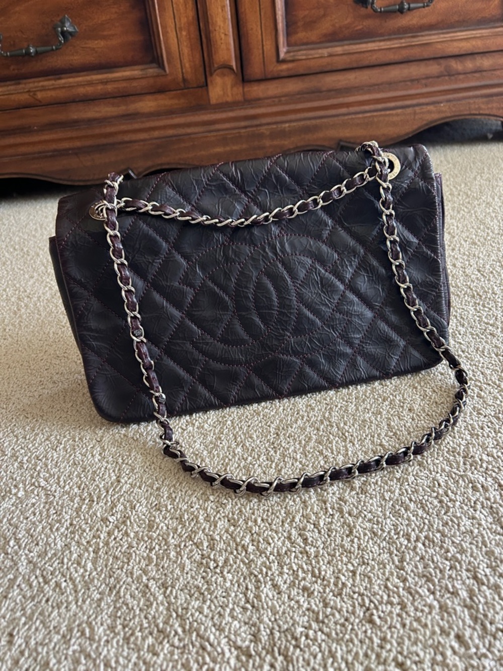 Vintage Chanel Large Burgundy Flap